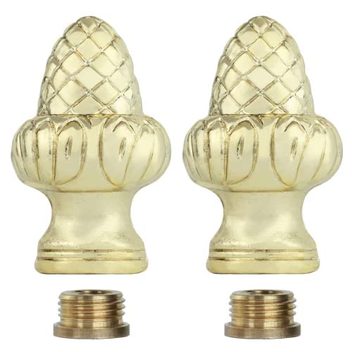 Lamp Finials 2-Pack (Brass Acorn, 1-1/2" Tall), Secure Lampshade to Table/Floor Lamps, Decorative Matching Solid Metal Replacement Finial Set, 1/8 & 1/4-27 IPS Pipe Compatible, American Small Business