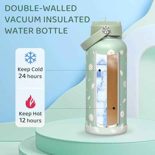 Botella de Agua Aislada de 32oz XccMe con Diseño Green Daisy y Sorbete miniatura 3
