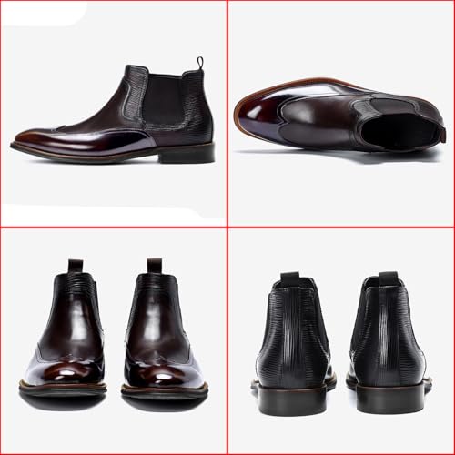 Men's Patent Leather Chelsea Dress Boots Fashion Leather Splicing Elastic Band Pointed-Toe Slip On Ankle Boots Casual Business Formal Oxford Booties2