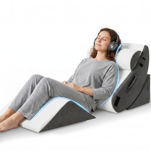Image of HABUTWAY 4Pcs Orthopedic Wedge Pillow, Adjustable Triangle Support Pillow for Back Pain Relief & Post Surgery Use, Soft Bed Wedge Pillow with Removable Washable Cover, Memory Foam (Dark Grey)