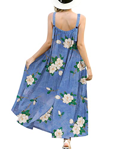 YESNO Plus Size Maxi Dress for Women with Pockets Bohemian Summer Dresses with Wide Adjustable Buttoned Strap 1XL E96 CR19B