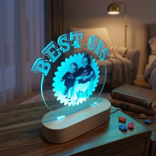 Image of Best Sis Personalized LED Table Lamp - Custom Photo Multicolor Night Light for Sister - Cute Baby Sibling Gift, Acrylic Raksha Bandhan /Birthday Lamp for Girls
