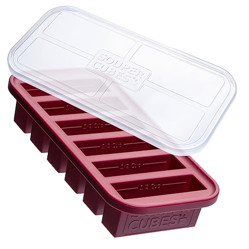 Image of Souper Cubes 1 /2 Cup Silicone Freezer Mold with Lid, Cranberry, 1-Pack | 100% Platinum-Cured Silicone Freezer Cube, Oven & Microwave Safe, Perfect for Freezing Broth, Sauces, Sides and More