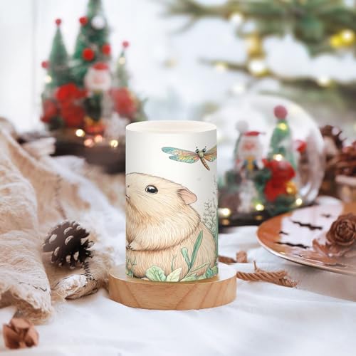 Image of ALAZA Guinea Pig Dragonfly Flower Spring Flickering Flameless Candles Battery Operated with Remote Timer,Tea Light Candles LED Pillar Votive Candles Set of 2 for Outdoor Indoor Decorations