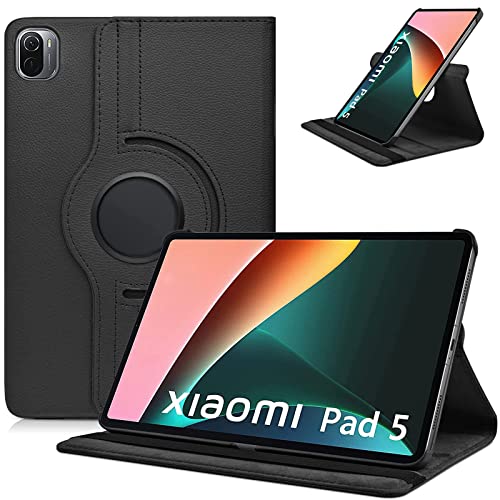 KATUMO Funda para Xiaomi Pad 5/Mi Pad 5 Pro 11" Tablet 2021,Ultra Delgada Cuero PU Protectora con Función de Reposo/Activación y 360 Giratorio Soporte Carcasa Xiaomi Pad 5 Pro Cover,Negro Cover