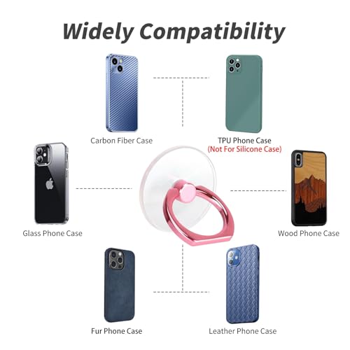 Image of 2 Pack Pink Jsoerpay Clear Phone Ring Holder, Transparent Cell Phone Ring Grip 360Rotation Finger Ring Stand, Phone Kickstand Compatible with Most of Phones, Tablet and Case