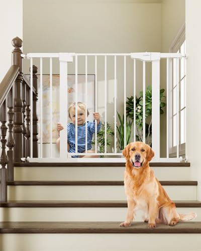 Cumbor-297-46-Baby-Gate-for-Stairs-Toddler-Safety-Essentials-for-The-House-Auto-Close-Dog-Gate-for-Doorways-Moms-Choice-Awards-Winner-Easy-Install-Pressure-Mounted-Pet-Gates-for-Dogs-White Cumbor 297 46 Baby Gate for Stairs Toddler Safety Essentials for The House Auto Close Dog Gate for Doorways Moms Choice Awards Winner Easy Install Pressure Mounted Pet Gates for Dogs White