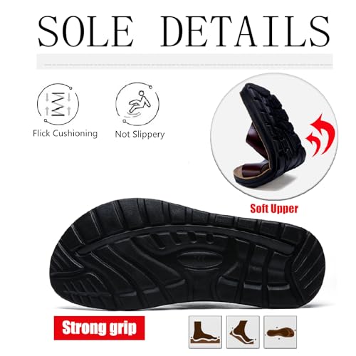 Men's Leather Platform Orthotic Slides Sandals Open Toe Comfort Arch Support Hollow Slip On Slippers Summer Lightweight Anti-Slip Soft Bottom Casual Walking Beach Sandals4