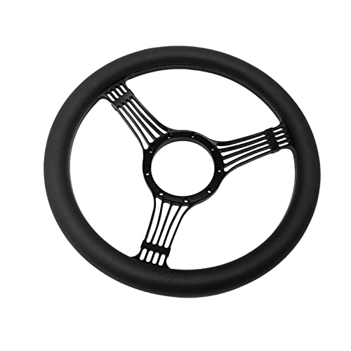 X-Avion 14" X2 '' Billet Anodized Black Gm Classic Car Steering Wheel Leather Half Wrapped 'Banjo Style' Steering Wheel Fits Most 1967-94 Gm Chevy Fοrd Steering Wheel #TOP3