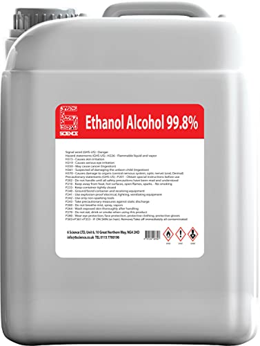 6 Science Ethanol Concentrated High Purity 99.8%, 1 Litre Denature Ethyl Alcohol, Disinfectant & Anti-Bacterial Cleaning Agent, Supplied in HDPE chemical resistant bottle, Multi-Use Surface Cleaner