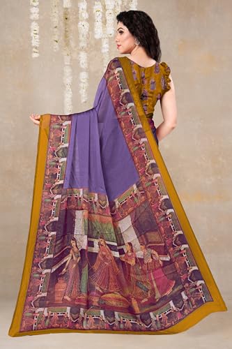 Image of MIRCHI FASHION Saree for Woman Chiffon Kalamkari Design | Professional Office Wear Lightweight Sari for All-Day Comfort with Blouse (Available in 15 Colors)