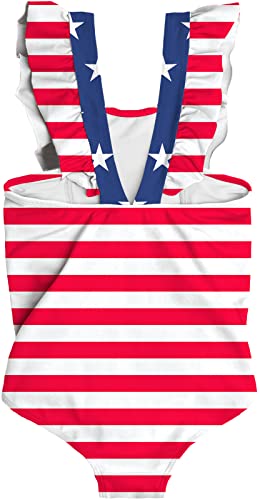 Image of RAISEVERN Baby Girls Swimsuit Ruffles Bathing Suits Cute Beach Sport Swimming Backless Summer One Piece Swimwear 2-7 Years
