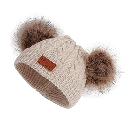 POLG Gorro infantil de inverno com pompom e forro de algodão de pele sintética, gorro de pompom para