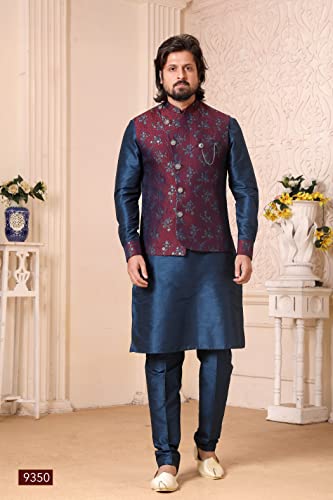 Indian Royal Ethnic Designer Wedding Festive Traditional Jodhpuri Kurta Pyjama With Nehru Jacket (Waistcoat) for Men2