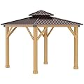 Outsunny 10' x 10' Hardtop Gazebo with Galvanized Steel Double Roof, Wooden Frame, Permanent Pavilion with Ceiling Light Hook, for Garden, Patio, Backyard