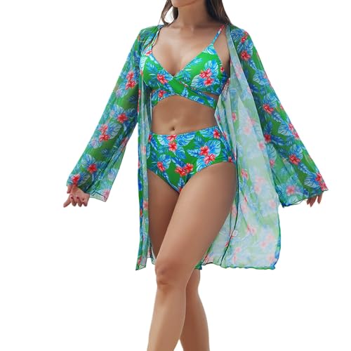 Bikini pour femme 3 pièces avec robe en maille pour bronzer et marcher à la plage