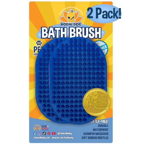 Bodhi Dog Shampoo Brush - Pet Grooming & Bath Supplies for Dogs and Cats - Bath Brush for Long & Short Hair - Premium Scrubber for Shower, Curry Comb for Dogs, Cats & Horses (Two Pack, Blue)