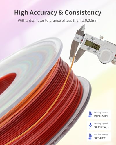 Image of PLA Filament 1.75mm, 3D Printer Multicolor Filament 1kg (2.2lbs) Spool, Dimensional Accuracy + /- 0.02mm, Neatly Wound, Color Changing Filament Fits for Most FDM 3D Printers (Rainbow)
