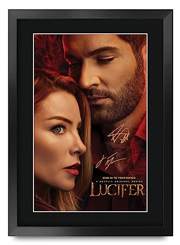 HWC Trading FR A3 Lucifer Geschenke Gedrucktes Signiertes Autogramm Poster für Fans von Fernsehn Memorabilien - A3 Gerahmt