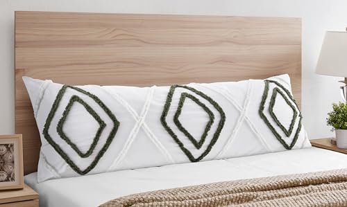Image of Sweet Jojo Designs Body Pillow Cover (Cotton Boho Arrow) Decorative Accent Couch Long Pillowcase for Couch, Bed & Pregnancy 54in.x20in. (Green & Ivory, Modern Farmhouse, Shabby Chic, Designer, Arrows)