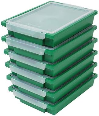 Gratnells Shallow trays - Set of six plastic storage boxes with lids (Grass green)