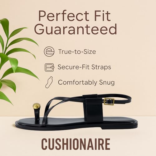 CUSHIONAIRE Corfu Flat Sandals for Women – Strappy Design with Toe Loop and Adjustable Ankle Strap – Lightweight Summer Dress Sandal4