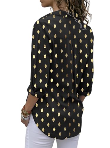 Avanova Women Pattern Print Button Down Blouse Top Long Sleeve Work Business Shirt2