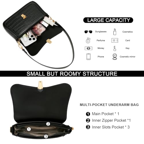 Image of KKXIU Small Shoulder Bag for Women Cute Hobo Handbags Mini Clutch Purses | Classic Trendy Retro Underarm Crossbody Bag with Detachable Straps, Zipper Closure