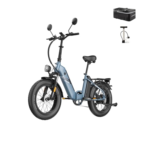 Fafrees FF20 Polar Fatbike E-Bike für Herren & Damen | 20 Zoll Klapprad | 48V 12Ah*2 Akku | 65N.m Motor, 150kg Tragfähigkeit | 170KM Reichweite (Hecktasche + Pumpe, Blau)