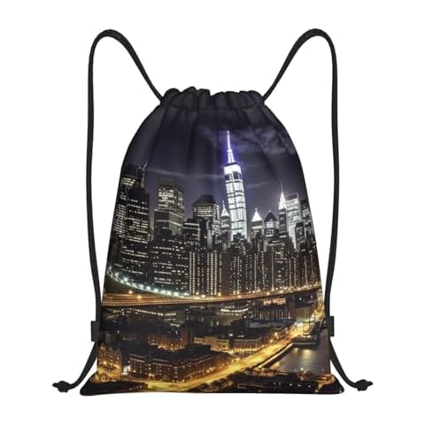 OPSREY New York Night Print Drawstring Bag Backpack Waterproof String Bag Sackpack For Gym Sport Cover