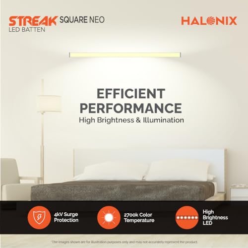 Image of Halonix 20W LED Batten /Led Tubelight | 4-ft Tubelight for Living Room & Bedroom | Warm White Yellow | Pack 1
