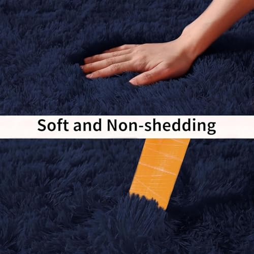 Image of Carpet for Hallway, Kitchen, and Modern InteriorsCarpetCozy Shag Runner for Living Room, Bedroom & Office Decor ETC Size 2x7 feet, Patten-Solid Blue