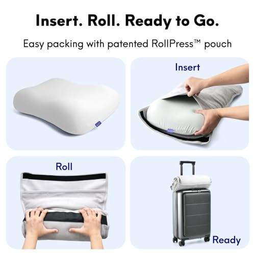 Image of Cushion Lab Travel Deep Sleep Pillow - Compact Memory Foam Neck Pillow for Sleeping, Portable Pillow for Hotels, Camping, Side & Back Sleepers, On-the-Go - Calm Grey