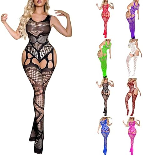Womens Onesie Fishnet Bodystocking Plus Size Hollow Out See Through Bodysuit Sexy Tights Nightwear Lingerie Underwear