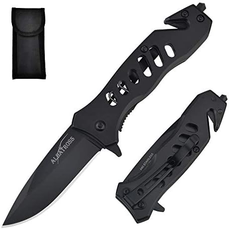 ALBATROSS EDC Cool Sharp Tactical Folding Pocket Knife,SpeedSafe Spring Assisted Opening Knifes with Liner Lock,Pocketclip,Glass Breaker,Seatbelt Cutter