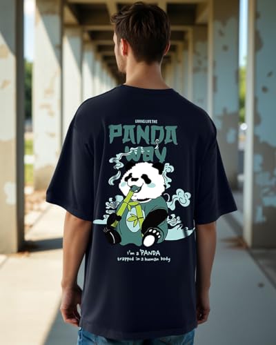 Image of Bewakoof Men's Graphic Printed 100% Cotton T-Shirt - Oversized Fit, Round Neck, Half Sleeves