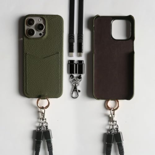 Étui en cuir iPhone 13 Pro anti-chute avec dragonne et chargeur