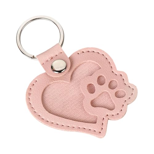 Wsymxuo ペットの足の形をしたキーホルダー、PUレザーキーリング、かわいいペットの記念品、財布、犬の毛のコレクター。, ピンク
