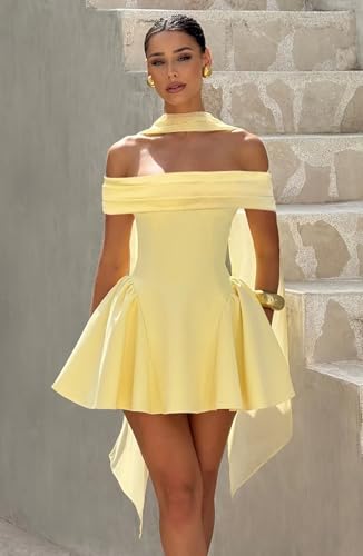 Satin Short Homecoming Dresses for Teens with Scarf 2025 Off The Shoulder A-Line Mini Cocktail Party Dress3