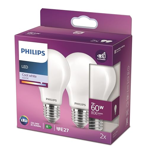 Philips ampoule LED Standard E27 60W Blanc Froid Dépolie, verre, lot de 2