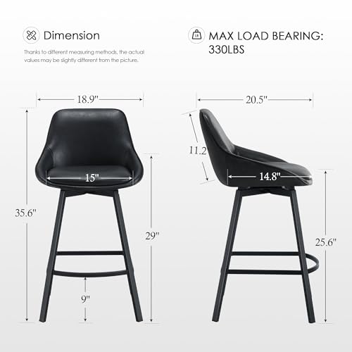 Image of Zesthouse Swivel Counter Height Stools Set of 4, Modern Upholstered Barstools with Backs, 26'' Faux Leather High Chairs for Island Kitchen, Counter Height Chairs with Metal Legs, Black