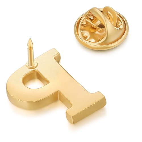 Image of HONEY BEAR Mens Womens Initial Alphabet Letter Lapel Pins Collar Badge Brooches for Business Wedding Graduation Gift Matte Gold 0.59 inches