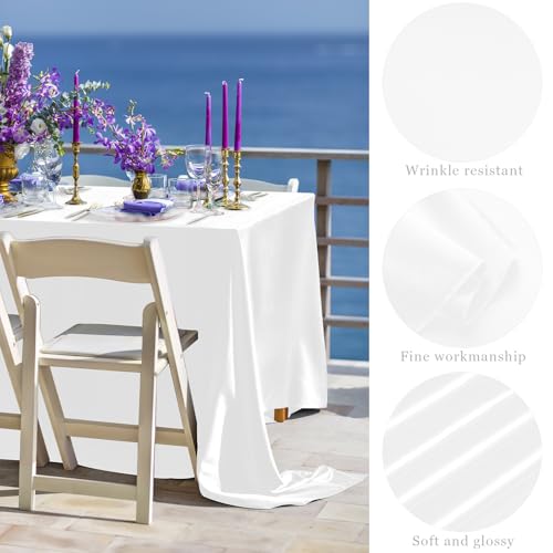 Image of TURSTIN 1 Pack White Satin Tablecloth 102 x 58 Inch Overlay Satin Table Cover Rectangle Bright Silk Tablecloth Smooth Fabric Table Decoration for Wedding Banquet Party Events