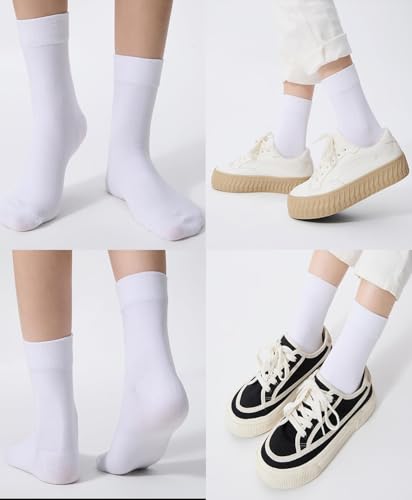 Image of Women's Cotton Calf Socks Lightweight Soft White Casual Crew Socks Cotton Women's Socks 5 Pairs,Size 9-11