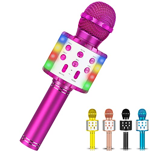Winique Karaoke Microphone For Kids With Bluetooth & Led Lights - 5 In 1 Fun Toys Home Ktv Birthday Party Player - Christmas Stocking Stuffers For Girls, Boys, And Teens(Rose Red) #TOP23