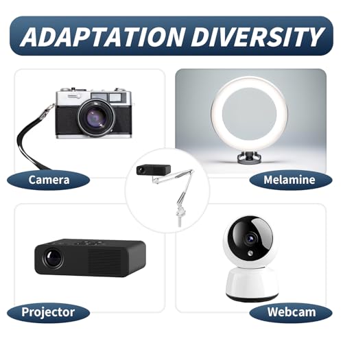 Faltbare Beamer Halterung für Bett, Desktop Projektorständer 360° Drehbare Projector Stand mit 1/4 Gewinde und C-Clip Verstellbarer Beamer Ständer für Heimkino Büro Spielzimmer, 1 Stück, Weiß
