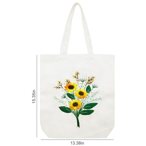 Image of YANGSHINE Canvas Tote Bag Embroidery Kit for Beginners, Arts and DIY Crafts Kits with Pattern for Adults, Include Stamped Flower Pattern, Hoop, Color Threads and Tool (Beige Bag, Flower #2)