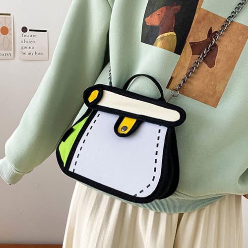 Creative 2D Cartoon Crossbody Bag for Women and Men with Unique Canvas Designs and Chain Strap Stylish Shoulder Bag3