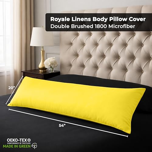 Image of ROYALE LINENS Body Pillow Cover - Double Brushed 1800 Microfiber - 20 inchx54 inch with Hidden Zipper Closure - Wrinkle & Fade Resistant - Super Soft Body Pillowcase 2 Pack (Yellow, Pack of 2)