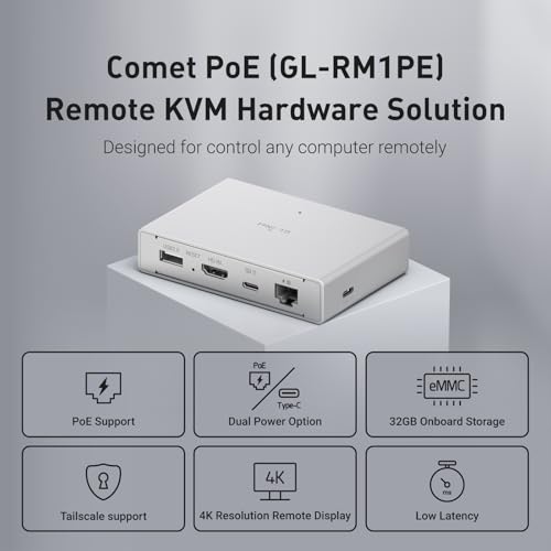 Image of GL.iNet Comet PoE (GL-RM1PE) Remote KVM Control Over Internet - PoE /Type - C Dual Power Option 4K@30Hz,32GB EMMC Tailscale Support for PC Server Remote Access Power Management Adapted KVM Switches